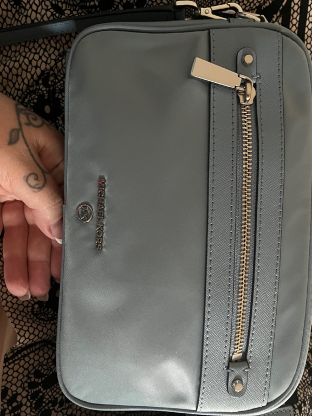 Michael Kors Pale Blue Leather Crossbody with Front Zip - Picture 2 of 4